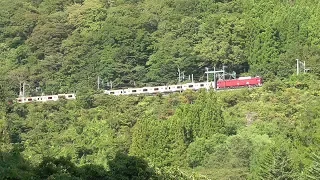 2019年10月2日 JR上越線 湯檜曽ループ線～湯檜曽駅を通過するEF81 134＋E231系 MU38編成 配給列車