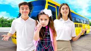 Artem and Mia teach School bus rules with Nastya and friends