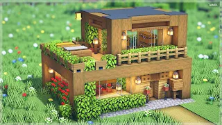 ⚒️ Minecraft | How To Build a Oak Wood Survival Starter Modern House 🏡