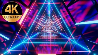 10 Hour 4k TV meditation screensaver triangle metallic Neon tunnel Abstract background video loop