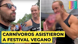 Comió carne cruda en pleno festival vegano