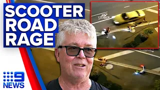 Enraged driver attempts to mow down four e-scooter riders | 9 News Australia