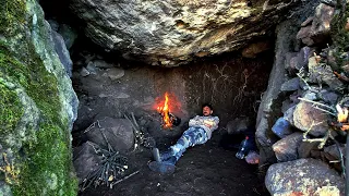 I turned an abandoned cave into acozy secret hideaway: a secret cavewith a fireplace #bushcraft