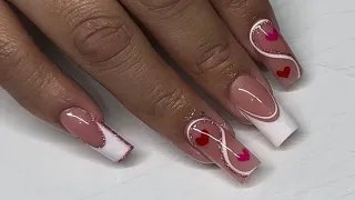 Square French Swirl Heart Acrylic Nail