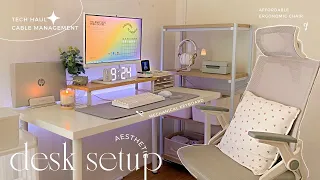 Cozy desk setup 2022, aesthetic & functional | tech haul | cable management | keyboard unboxing 💫