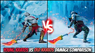 YOUNG KRATOS VS OLD KRATOS DAMAGE COMPARISON | GOW RAGNAROK VALHALLA