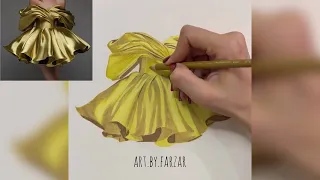 How to draw Satin dress آموزش جنسيت سازي  پارچه ساتن با ماركر و مداد رنگي