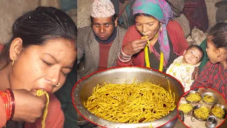 dharme's family having noodles @ruralnepall
