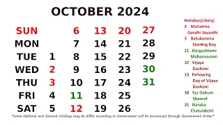 Calendar October 2024