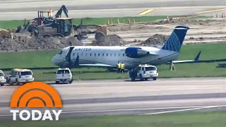 Frightening Moments After Plane Skids Off Runway In Houston