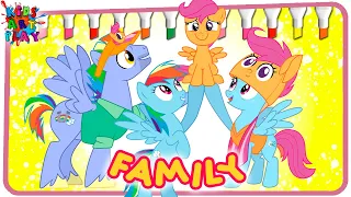 My Little Pony FAMILY Rainbow Dash Scootaloo Bow Hothoof and Windy Whistles Coloring Pages How To