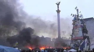 Fires burning on Independence Square, Kiev