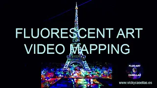 VIDEO MAPPING.  FLUORESCENT ART. ANIMATION. ARTWORK "EIFFEL TOWER" BY VICKY CASELLAS