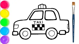 How to draw a taxi step-by-step tutorial Drawing taxis with colour