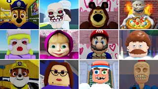 Roblox New MARIO Boy Scary Obby In Team Gym Escape, Siren Cop, Masha & Paw Patrol Barry, Suzie Day