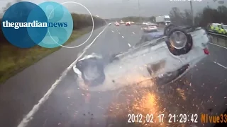 Dashcam captures horrific car crash after father falls asleep at wheel