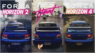 Need For Speed Heat vs Horizon 2 vs Horizon 4 | Subaru WRX STi Sound & 4K Gameplay Comparison