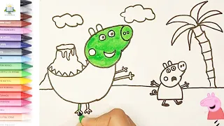 Drawing And Colouring Peppa Pig Running Away From Dinosaur George Pig 🐷🦖🦕Drawing For Kids #Howtodraw