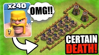Clash Of Clans - 240 BARBARIANS vs CERTAIN DEATH!! - INSANE TROLL GAME PLAY!