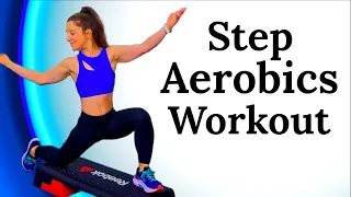 Step Aerobics Workout. Fat Burning Aerobic Workout. Stepper Fitness.  StepUp Dance Fitness Exercise.