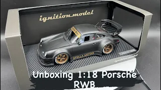Unboxing 1/18 scale Porsche RWB 964 from ignition model mat black مجسم بورش كلاسيك من اجنيشن