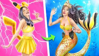 Broke vs Rich vs Giga Rich Pokemon! My Pokemons Became Mermaids on the Desert Island!