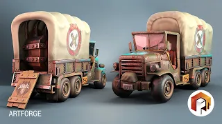 How I made Metal Slug Rebel Army utility truck 3d modeling timelapse with Maya and Substance