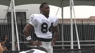 Antonio Brown straps on the pads to participate in Raiders training camp