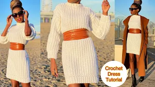 How To Crochet An Easy  Ribbed Sweater Dress #crochet