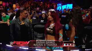 WWE RAW Charlotte Flair w/ Becky Lynch Vs Brie Bella w/ Alicia Fox (Commentary Team B.A.D) 2015