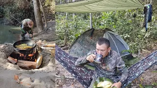 Acampamento sozinho em mata na beira do Rio Cedro e  peixe frito pro almoço