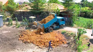 Start a new project!! Bulldozer KOMATSU D21P And  Dump Truck 5T Dump The Backyard Soil Filling Land