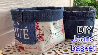 DIY old jeans, diy jeans , diy small basket from jeans, jeans basket tutorial, how to jeans basket