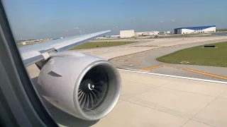 777-200 TAKEOFF! Engine+wing view! (Raw footage)