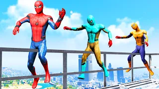 GTA 5 Rainbow Spiderman Jumping Off Highest Buildings (Ragdolls/Euphoria Physics) #23