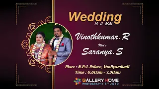 Vinothkumar weds Saranya | 10-11-2021 | wedding Live | GALLERY HOME STUDIO | TPT