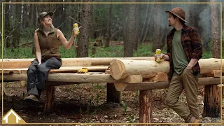 EP 5: Wife helps me move and cut first wall log for the cabin // Cabin Build EP05