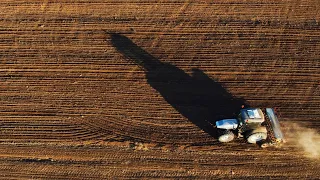 Farming in Slovakia, Spring 2020, tractor ploughing and planting