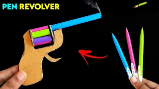 How to make Revolver gun at home , homemade pen gun , how to make easy shooting toy , toy gun making