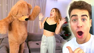 HUGE TEDDY BEAR SCARE PRANK ON GIRLFRIEND!!