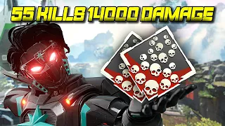 I DROPPED 55 KILLS & 14000 DAMAGE IN 2 GAMES ON APEX LEGENDS | Road To World Record Damage Part 2