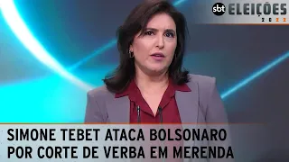 Simone Tebet ataca Bolsonaro por corte de verbas em merenda, por palavrões e por ofensas a mulheres