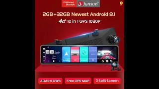 Автомобильное зеркало Junsun A103. Android8.1, 2ГБ + 32ГБ, 4G, Wi-Fi, Bluetooth, 1080p, 12", ADAS