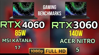 RTX 4060 VS RTX 3060 LAPTOP VS RTX 4050 LAPTOP gaming Benchmarks - ACER NITRO VS MSI KATANA 2023