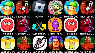 Garten Of Banban 5 Minecraft,Plants Vs Zombies 2,Stumble Guys,Imposter In Doors,Roblox,Red Ball 4
