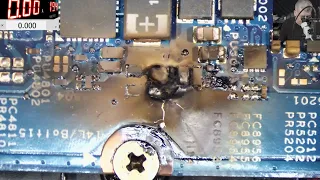 Dell laptop exploded capacitors and burned layers - this was a tricky one