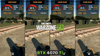 Warzone 2 Performance? | 8GB vs 16GB vs 24GB vs 32GB Ram🔥 ft. RTX 4070 Ti