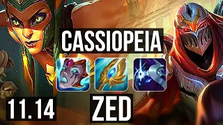 CASSIOPEIA vs ZED (MID) (DEFEAT) | 72% winrate, 12/3/3, Dominating | KR Diamond | v11.14