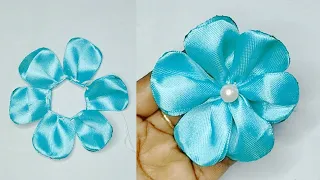 DIY Easy Ribbon Flower Making in just 3 minutes/How to make ribbon flowers/Ribbon flower trick