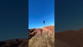 jumping over a canyon on a Mountain Bike 😧